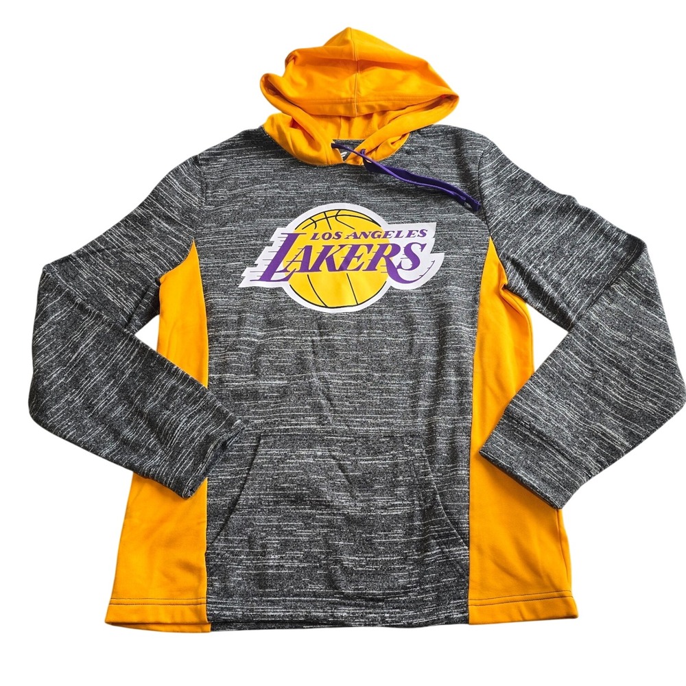 Fanatics Los Angeles Lakers Mens Medium Hoodie Space Dye Grey Gold NBA Pullover